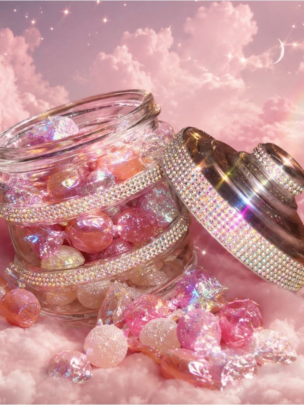 Iridescent Pink Candy Jar with Rhinestone Lid